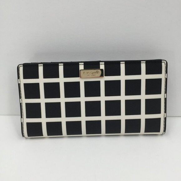 Kate Spade Stacy Laurel Way printed check wallet plaid snap Saffiano bifold new - Picture 1 of 5